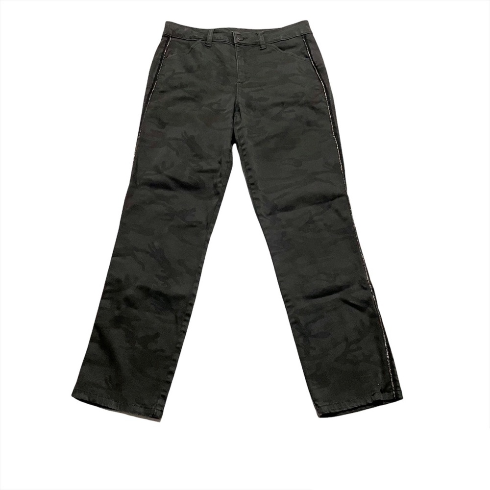 Level 99 Camouflage Dark Camo Gold Side Stripe Straight Bootcut Jeans Size 27